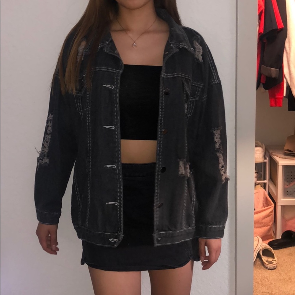 Vintage Ripped Black Jeans Jacket